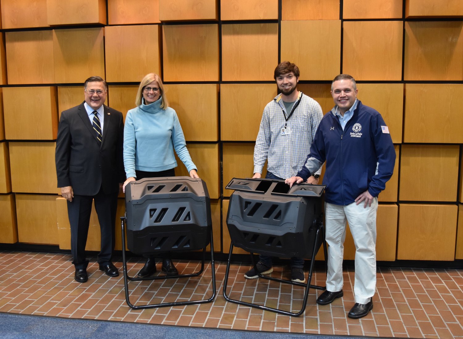 Pictured are (left to right) supervisor Ed Romaine; councilwoman Jane Bonner; town recycling coordinator, Zachary Sicardi; and councilman Kevin LaValle.